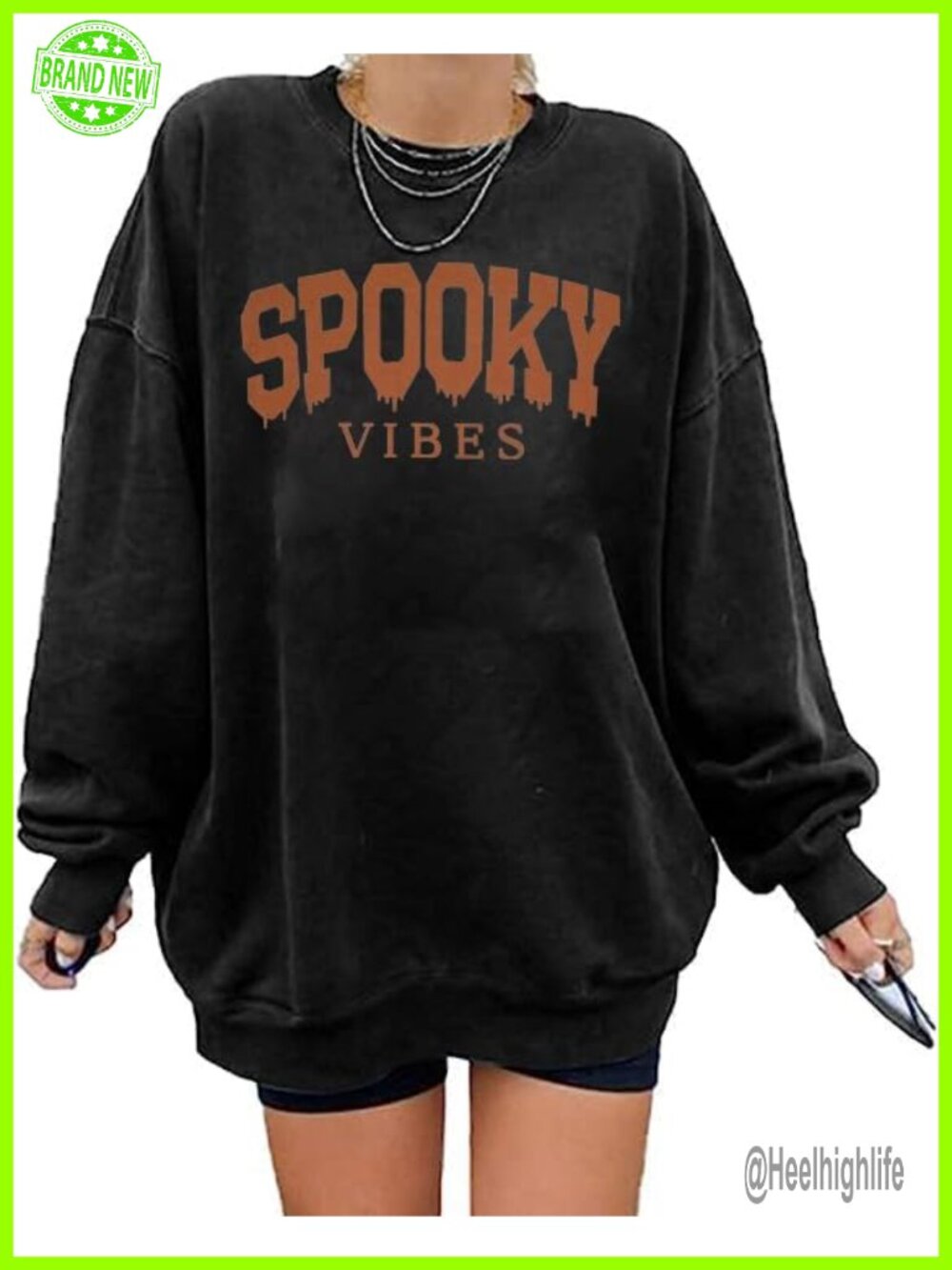 Oversized Halloween Sweatshirt Crew Neck Drop Shoulder Pullover Top